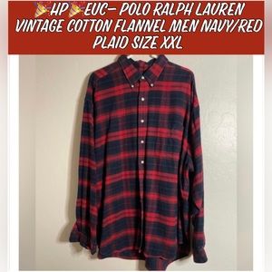 🎉HP🎉EUC- Polo Ralph Lauren Vintage Cotton Flannel Men Navy/Red Plaid Size XXL